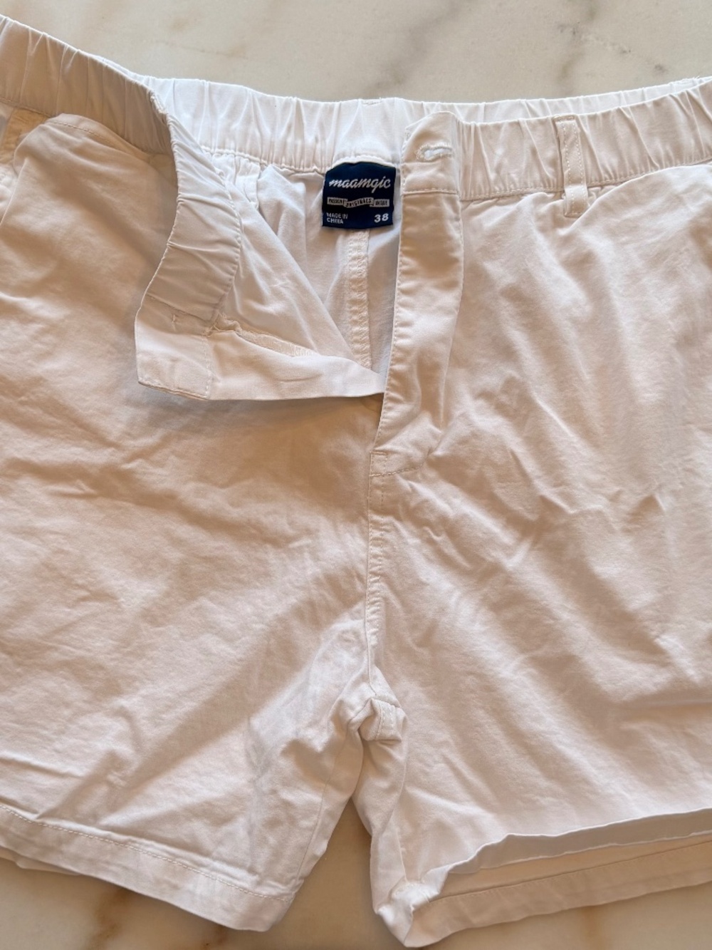 Maamgic / White / 38 " / 5" Length / 98% Cotton 2% Spandex Short